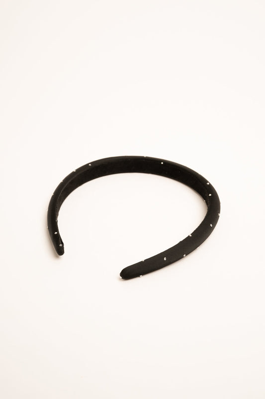 Diadema negra con decoración de strass, banda semicircular
