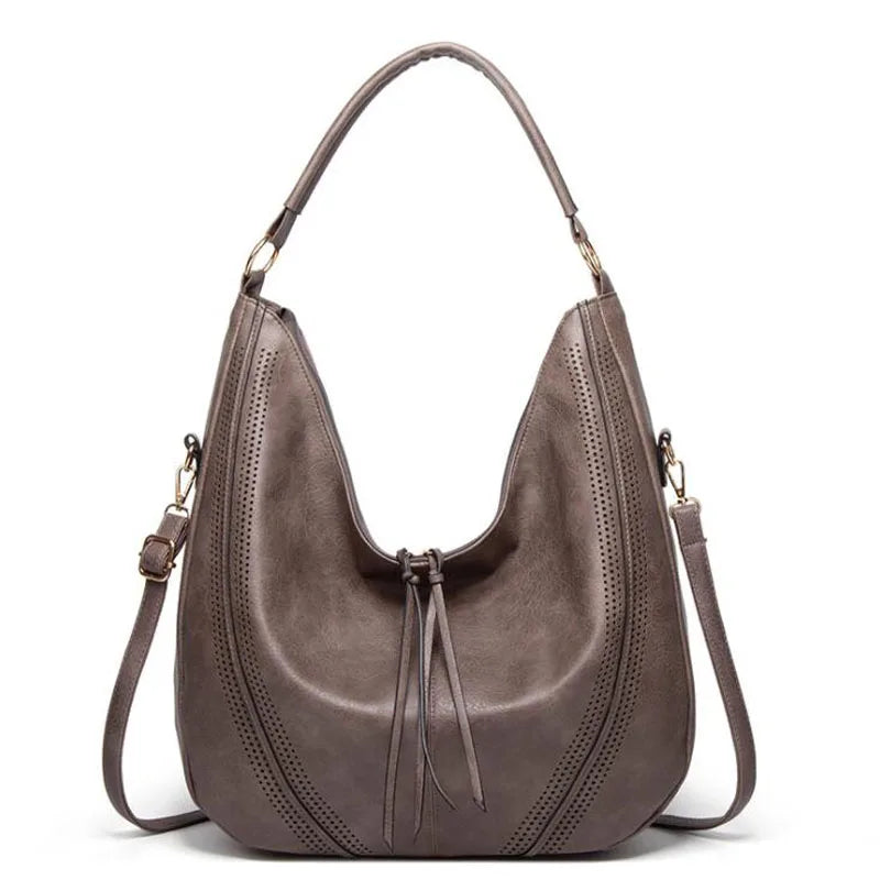 Bolso casual Michelle™ gris con asas altas y flecos colgantes en la abertura