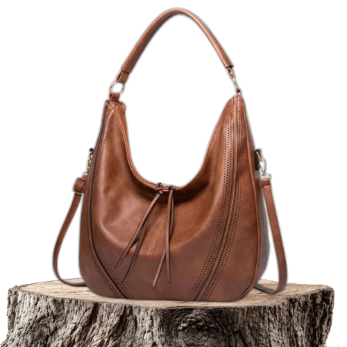 Bolso casual Michelle™ marrón con asas y correa ajustable, detalle perforado